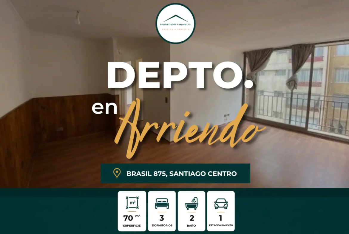 Se arrienda Dpto. 3d,2b+ Est / Brasil con San Pablo