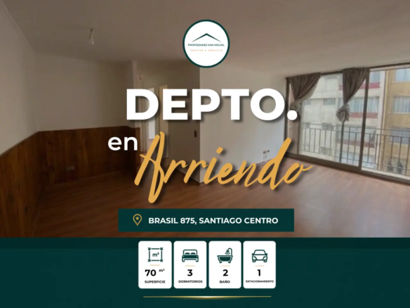 Se arrienda Dpto. 3d,2b+ Est / Brasil con San Pablo