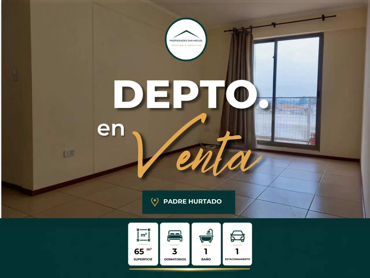 Se Vende dpto 3d,1b, Estacionamiento, Padre Hurtado