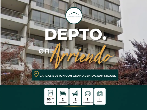 Se Arrienda Depto 2D,2B, Estacionamiento y bodega Vargas Buston 976, San Miguel