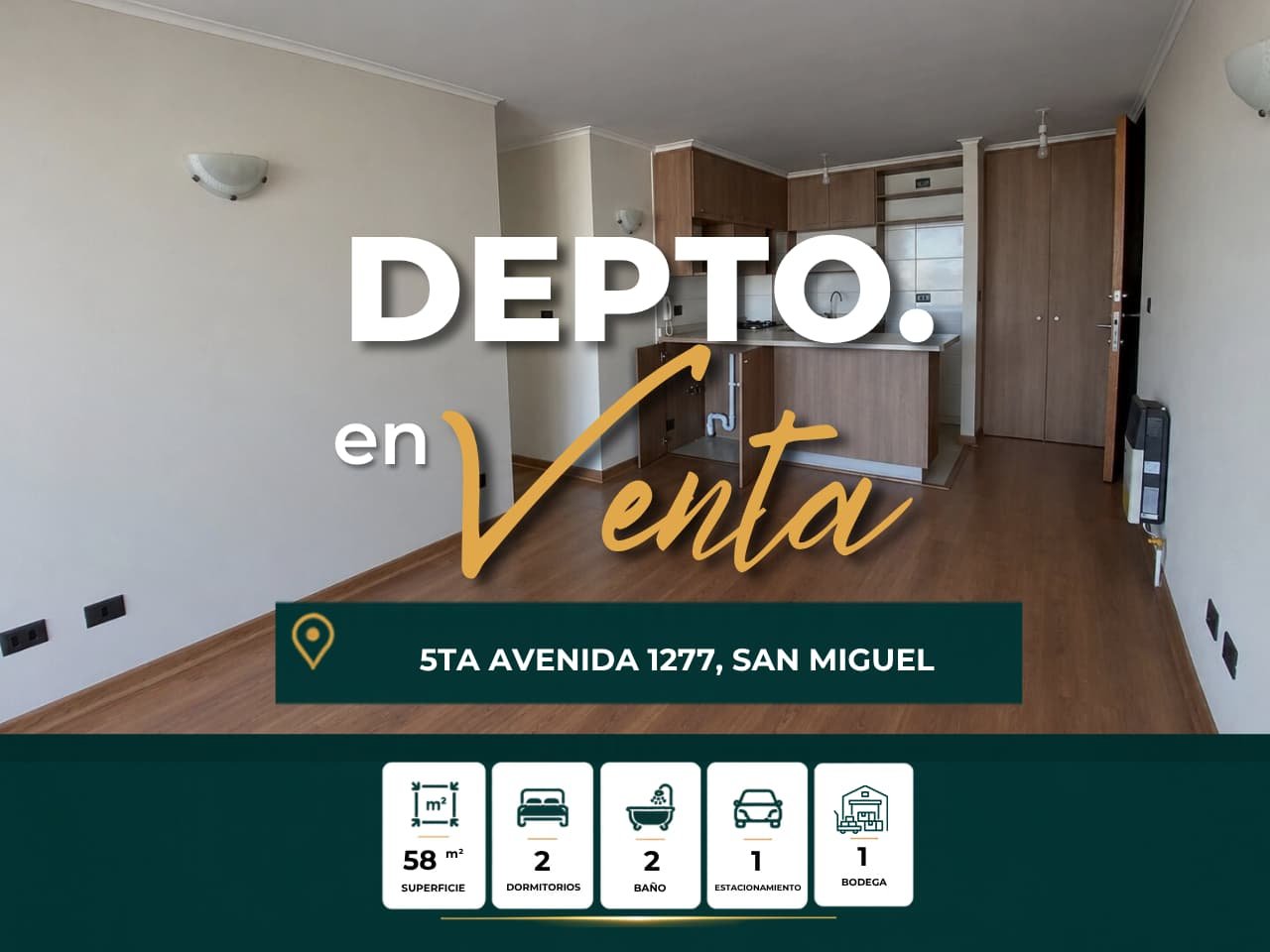 Se Vende cómodo Dpto 2d, 2b + 1 Estacionamiento + bod , 5ta Av, San Miguel