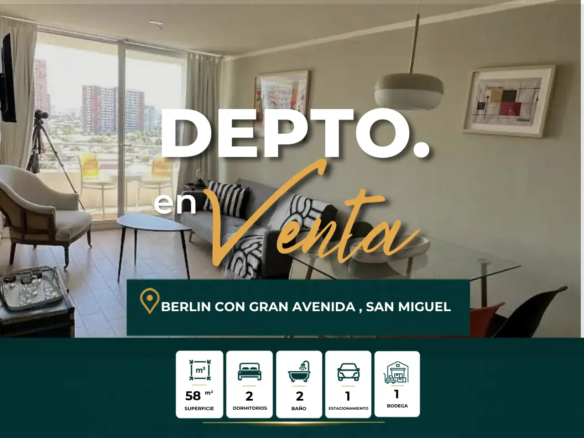 Vende Acogedor Dpto. 2d,2b + 1 Estacionamiento +bodega , Berlín San Miguel